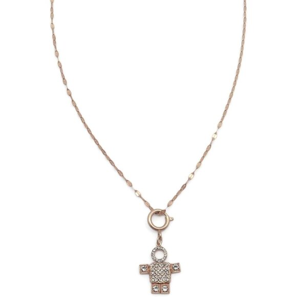 Catherine Popesco Dark Grey Crystal Gold Plated Stick Man Pendant Necklace NWT - Picture 3 of 4